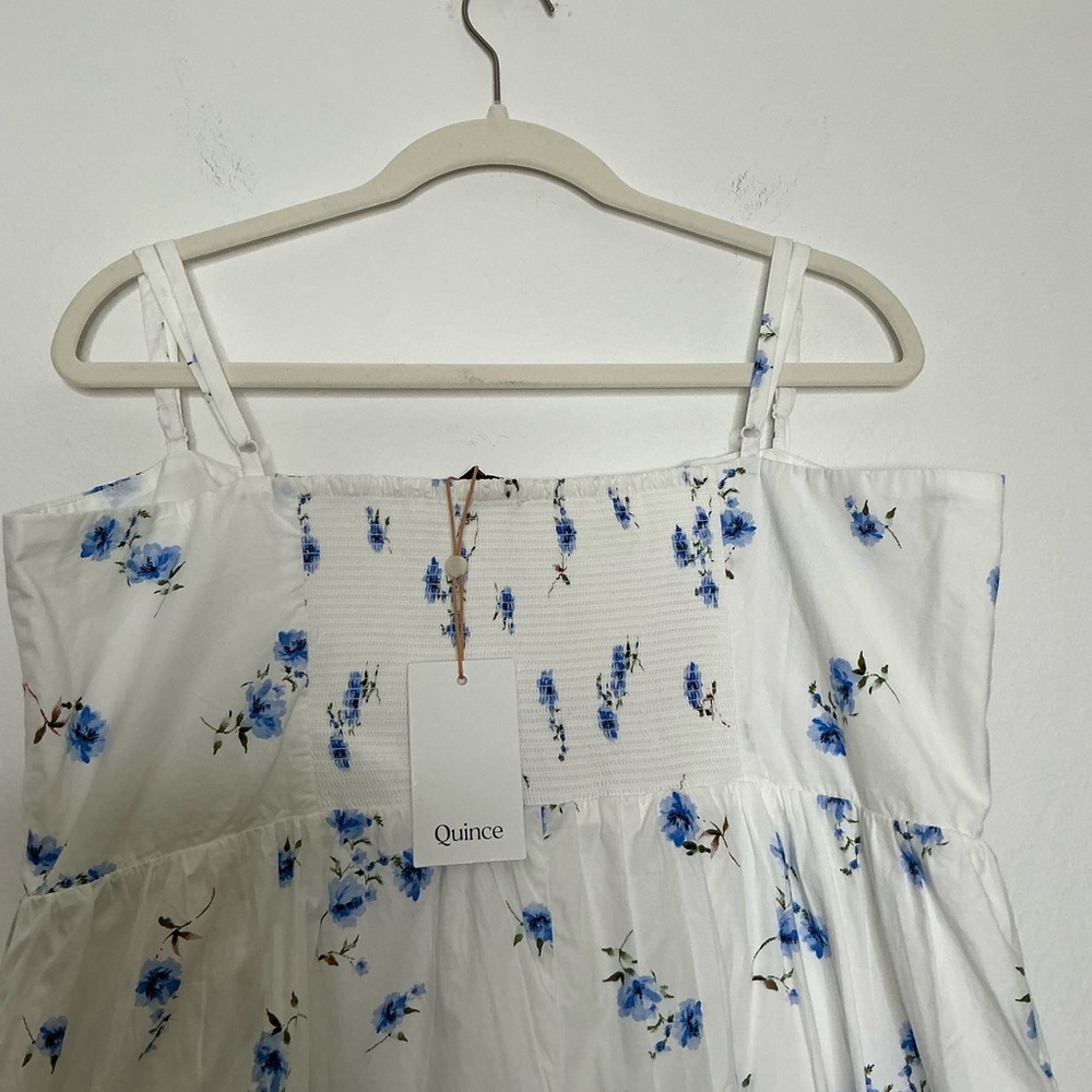 Quince White Midi Sundress with Blue Floral Print Organic Cotton - Picture 8 of 16
